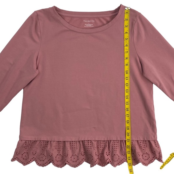Talbots Women’s Dusty Rose Pink Long-Sleeve Top, Lace Eyelet Ruffle Trim, Size L - Picture 8 of 11